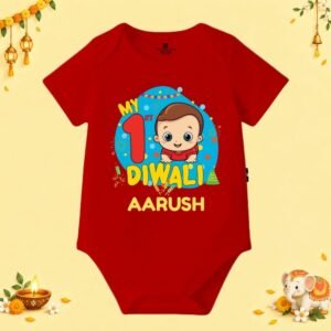 The Peppy Tend 100% Cotton Knit Half Sleeves My 1st Diwali Printed Half Onesie