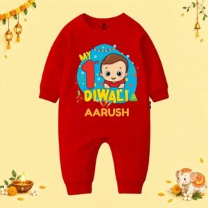 The Peppy Tend 100% Cotton Knit Full Sleeves My 1st Diwali Printed Full Romper