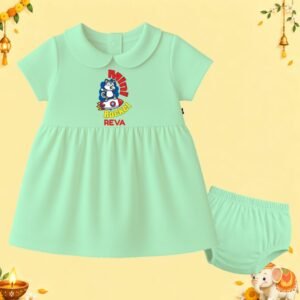 The Peppy Tend 100% Cotton Knit Half Sleeves Mini Rocket Printed Frock Bloomer Set