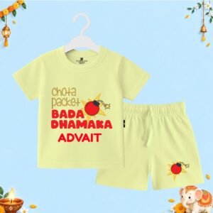 The Peppy Tend 100% Cotton Knit Half Sleeves Chota Packet Bada Dhamaka Printed T-Shirt Shorts Set