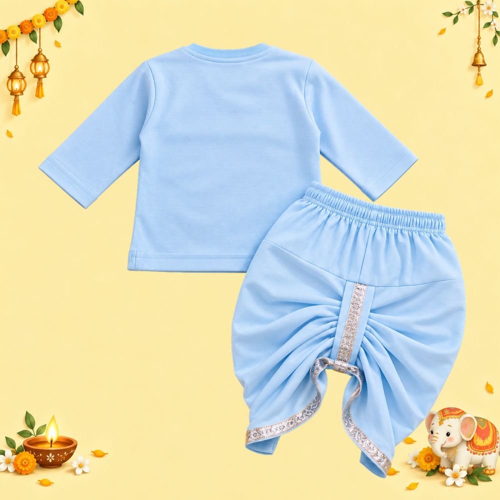The Peppy Tend 100% Cotton Knit Full Sleeves Mini Rocket Printed Kurta Dhoti Set - Image 4