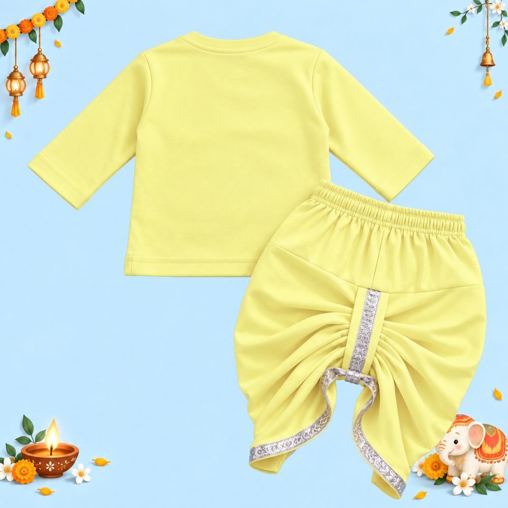 The Peppy Tend 100% Cotton Knit Full Sleeves Happy Diwali Printed Kurta Dhoti Set - Image 4