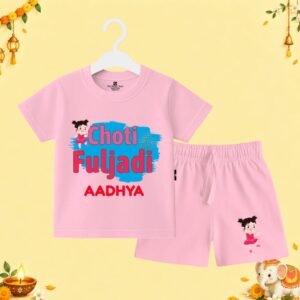 The Peppy Tend 100% Cotton Knit Half Sleeves Choti Fuljadi Printed T-Shirt Shorts Set