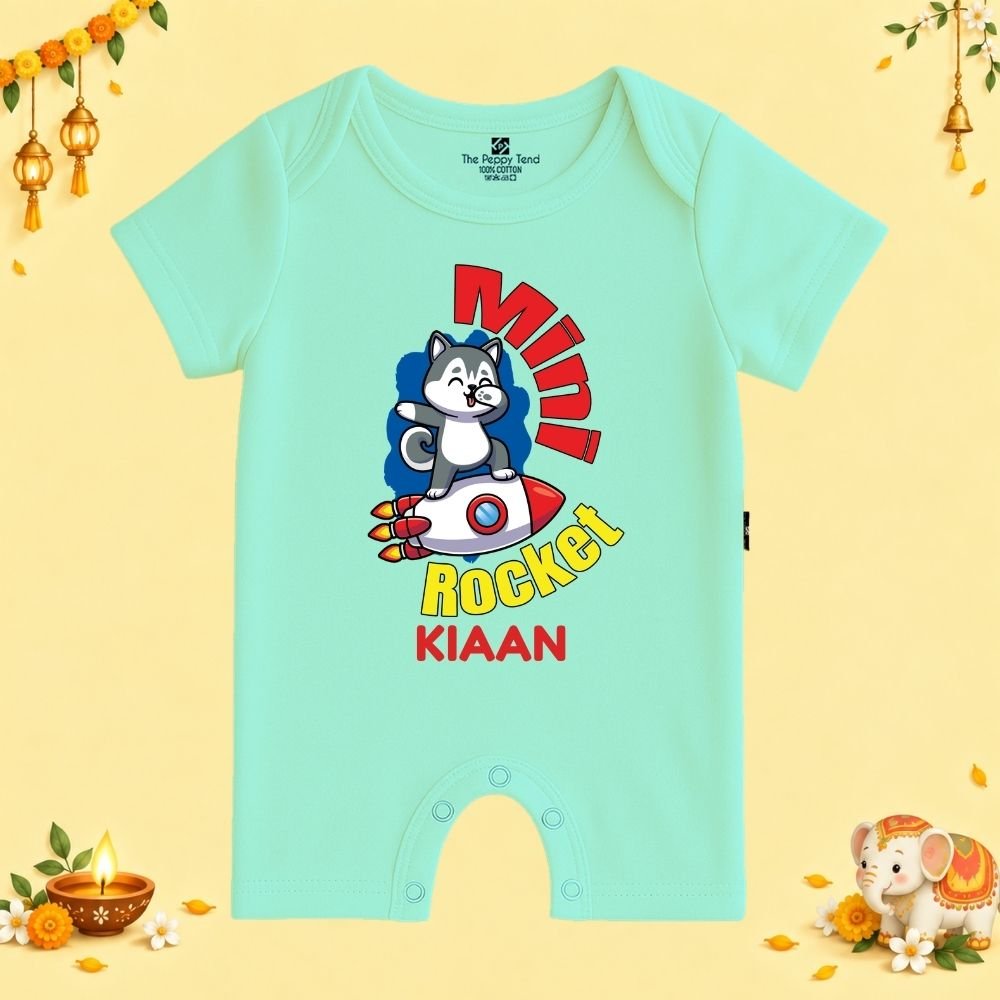 The Peppy Tend 100% Cotton Knit Half Sleeves Mini Rocket Printed Half Romper - Image 1