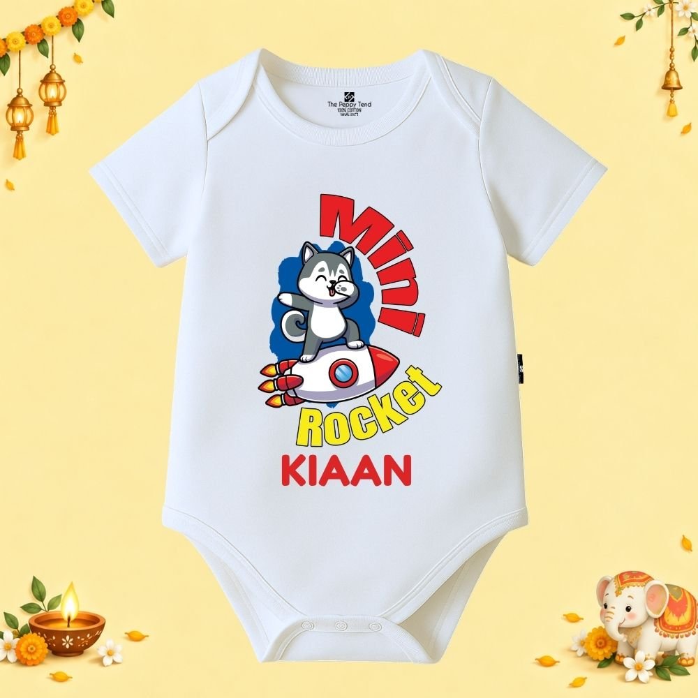 The Peppy Tend 100% Cotton Knit Half Sleeves Mini Rocket Printed Half Onesie - Image 1