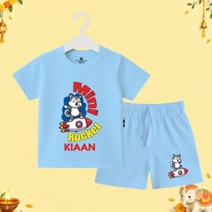 The Peppy Tend 100% Cotton Knit Half Sleeves Mini Rocket Printed T-Shirt Shorts Set