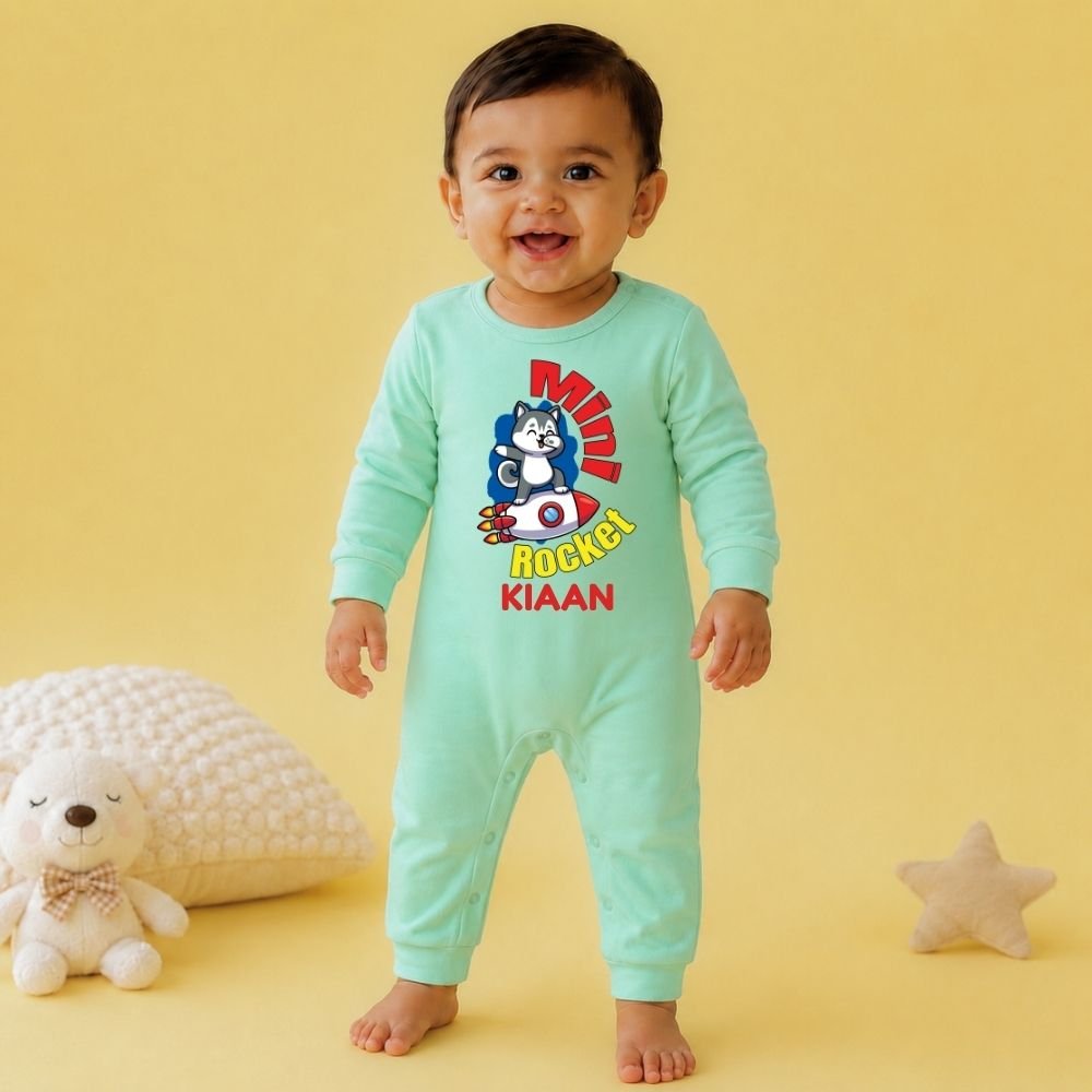 The Peppy Tend 100% Cotton Knit Full Sleeves Mini Rocket Printed Full Romper - Image 2