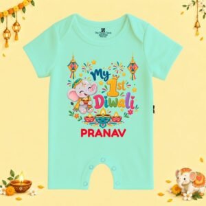 The Peppy Tend 100% Cotton Knit Half Sleeves My 1st Diwali Printed Half Romper