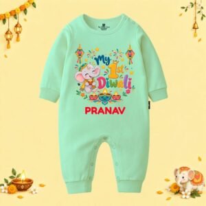 The Peppy Tend 100% Cotton Knit Full Sleeves My 1st Diwali Printed Full Romper