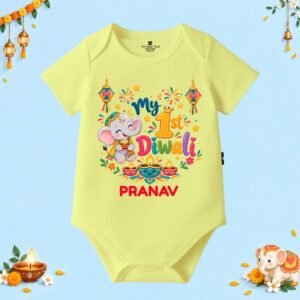 The Peppy Tend 100% Cotton Knit Half Sleeves My 1st Diwali Printed Half Onesie