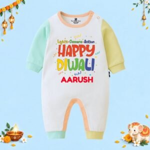 The Peppy Tend 100% Cotton Knit Full Sleeves Lights.Camera.Action Happy Diwali Printed Full Romper
