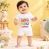The Peppy Tend 100% Cotton Knit Half Sleeves Lights.Camera.Action Happy Diwali Printed Half Romper - Thumbnail Image 2