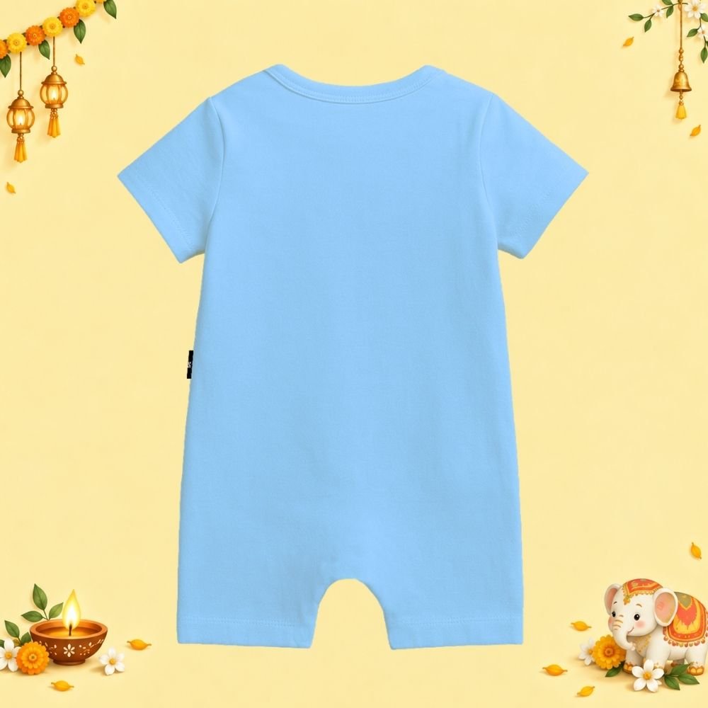 The Peppy Tend 100% Cotton Knit Half Sleeves Can't Keep Calm It's My 1st Diwali Printed Half Romper - Image 3