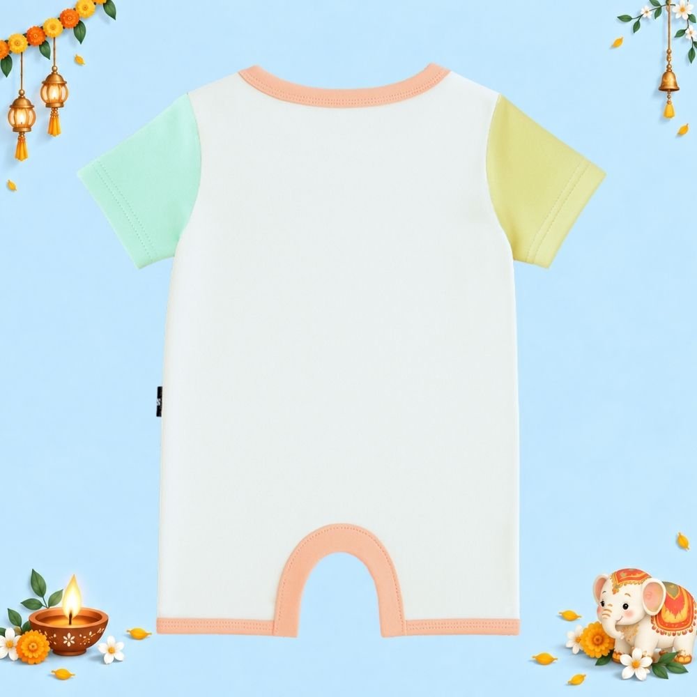 The Peppy Tend 100% Cotton Knit Half Sleeves My First Diwali Boy Printed Half Romper - Image 3