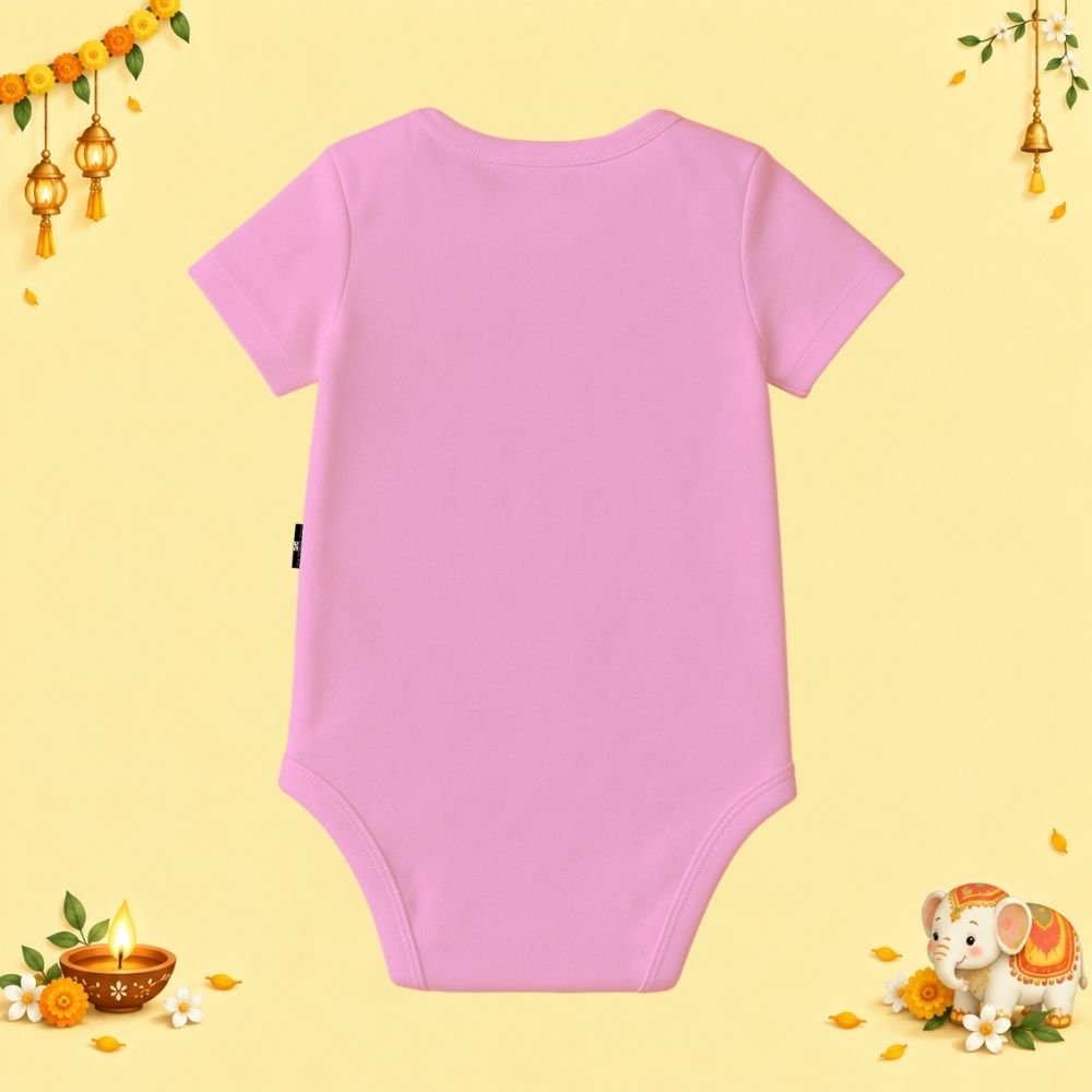 The Peppy Tend 100% Cotton Knit Half Sleeves My 1st Diwali Girl Printed Half Onesie - Image 3