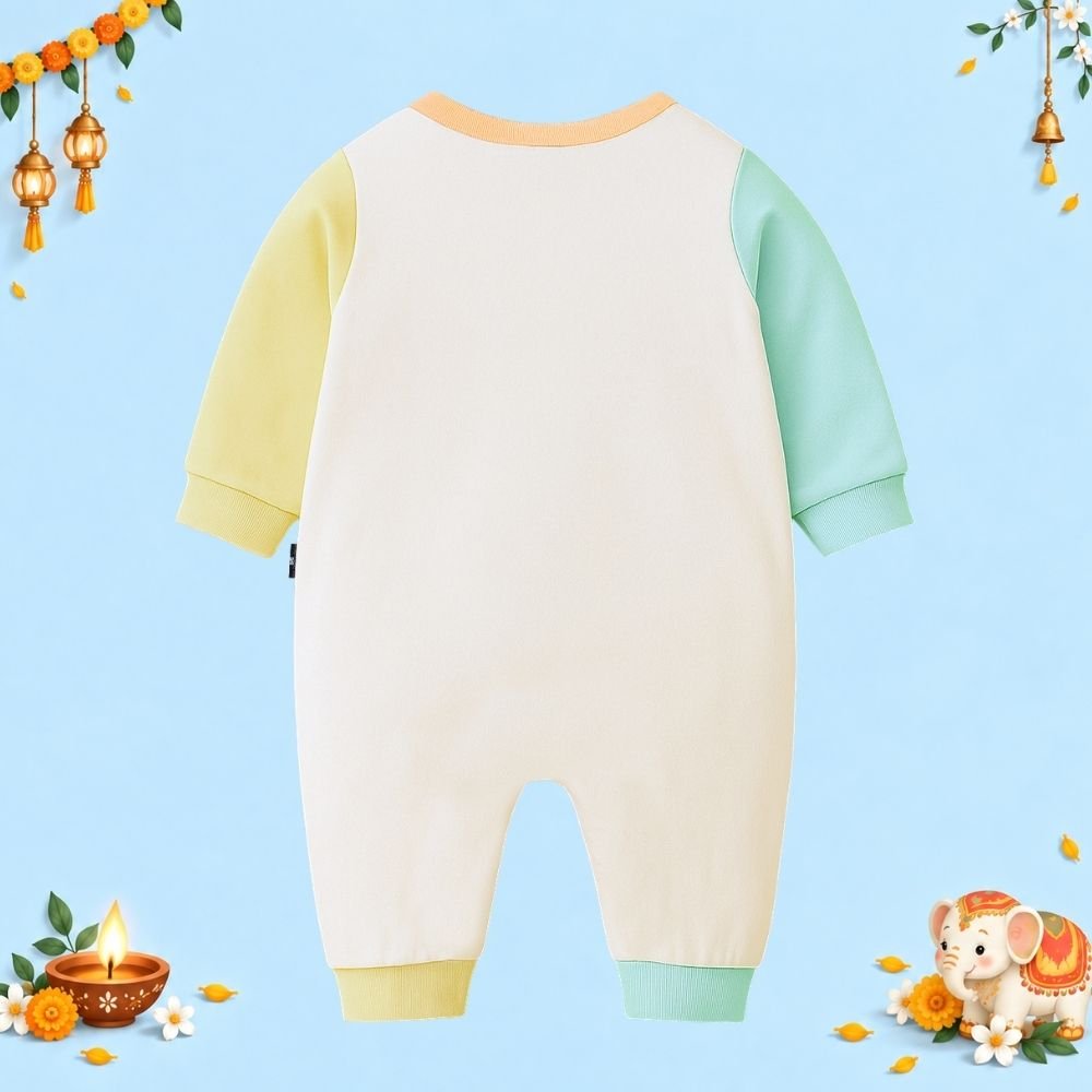 The Peppy Tend 100% Cotton Knit Full Sleeves Lights.Camera.Action Happy Diwali Printed Full Romper - Image 3