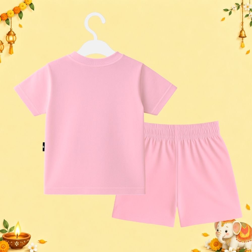 The Peppy Tend 100% Cotton Knit Half Sleeves My 1st Diwali Printed T-Shirt Shorts Set - Image 3