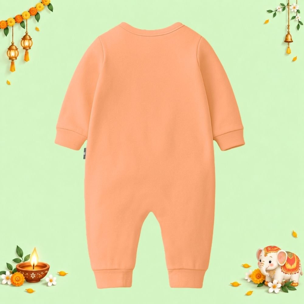 The Peppy Tend 100% Cotton Knit Full Sleeves My 1st Diwali Girl Printed Full Romper - Image 3