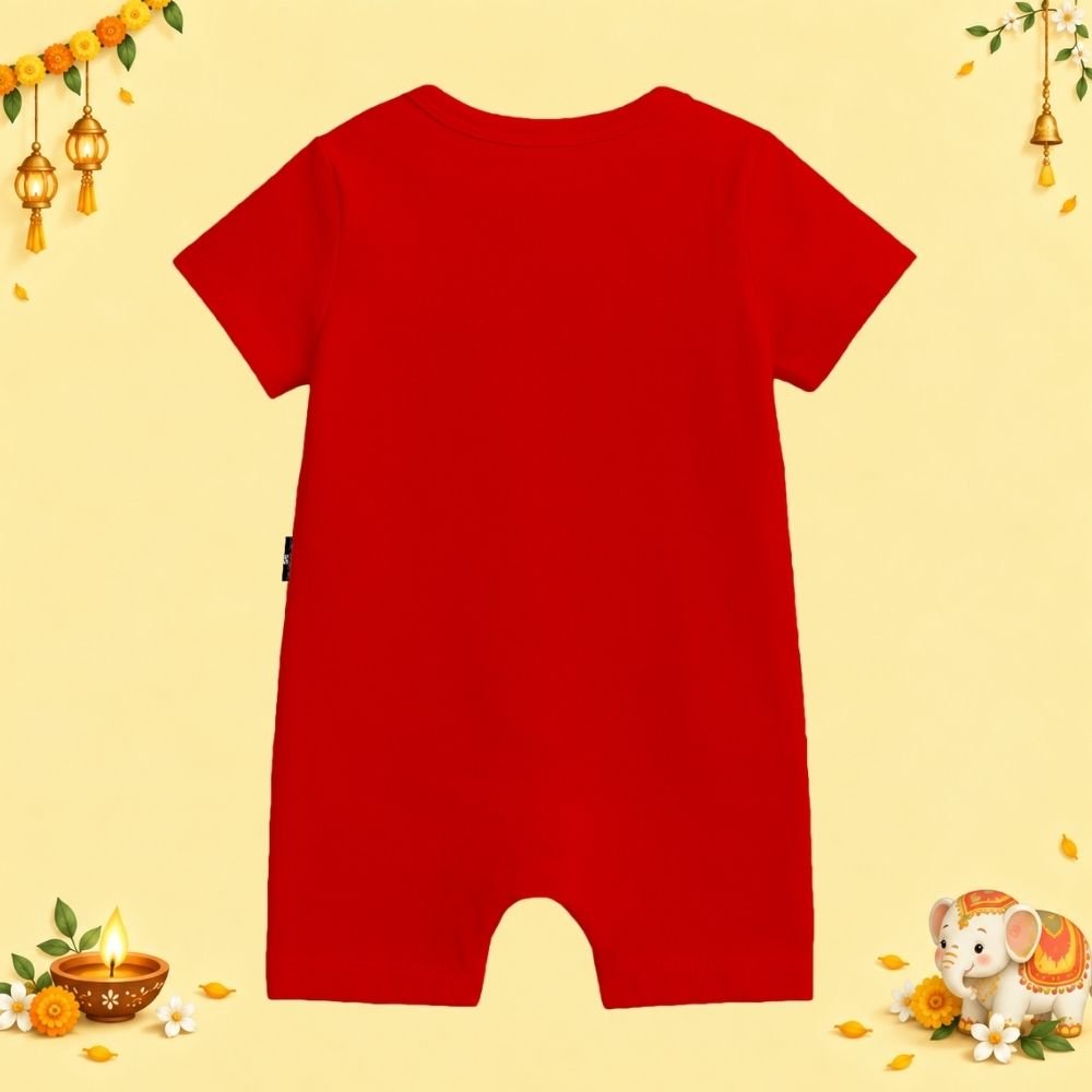 The Peppy Tend 100% Cotton Knit Half Sleeves Happy Diwali Printed Half Romper - Image 3