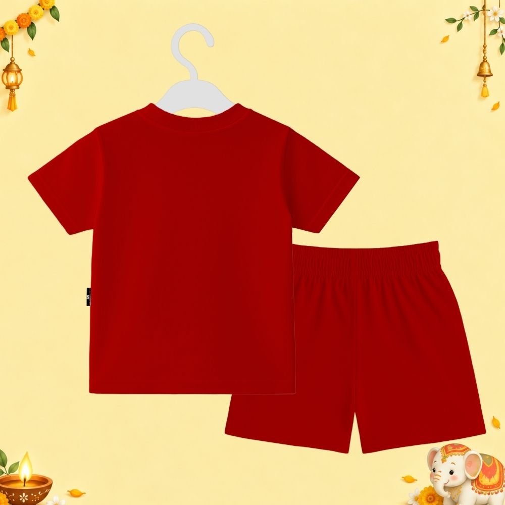 The Peppy Tend 100% Cotton Knit Half Sleeves Can't Keep Calm It's My 1st Diwali Printed T-Shirt Shorts Set - Image 3
