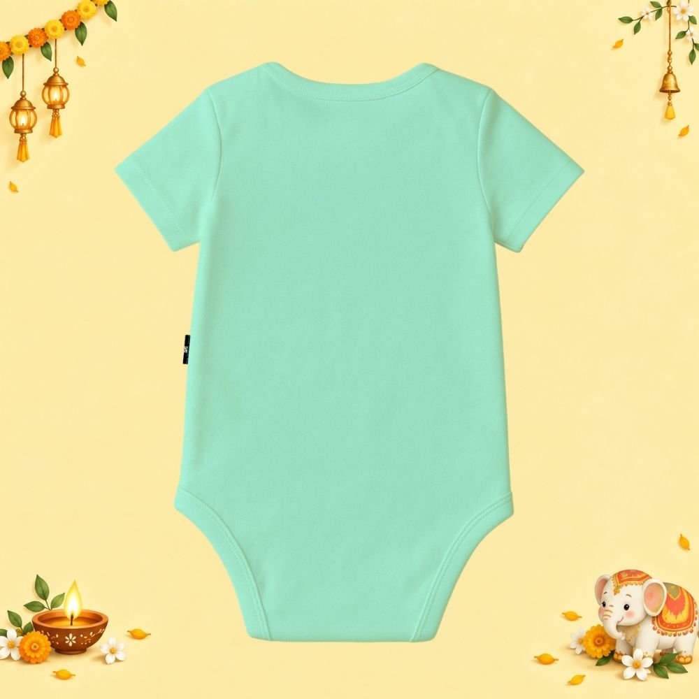 The Peppy Tend 100% Cotton Knit Half Sleeves Lights.Camera.Action Happy Diwali Printed Half Onesie - Image 3