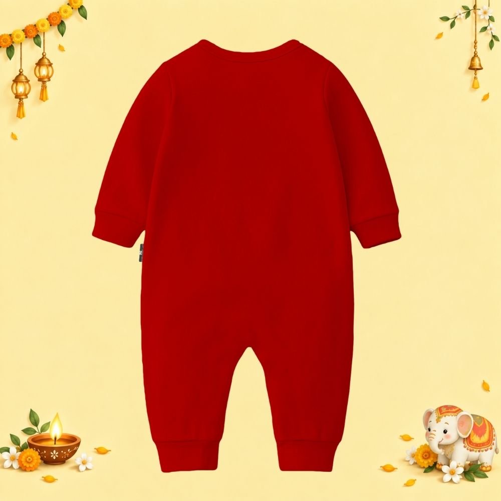 The Peppy Tend 100% Cotton Knit Full Sleeves Happy Diwali Printed Full Romper - Image 3