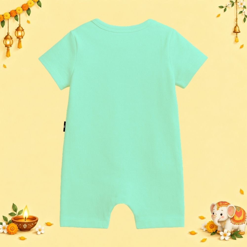 The Peppy Tend 100% Cotton Knit Half Sleeves My 1st Diwali Girl Printed Half Romper - Image 3
