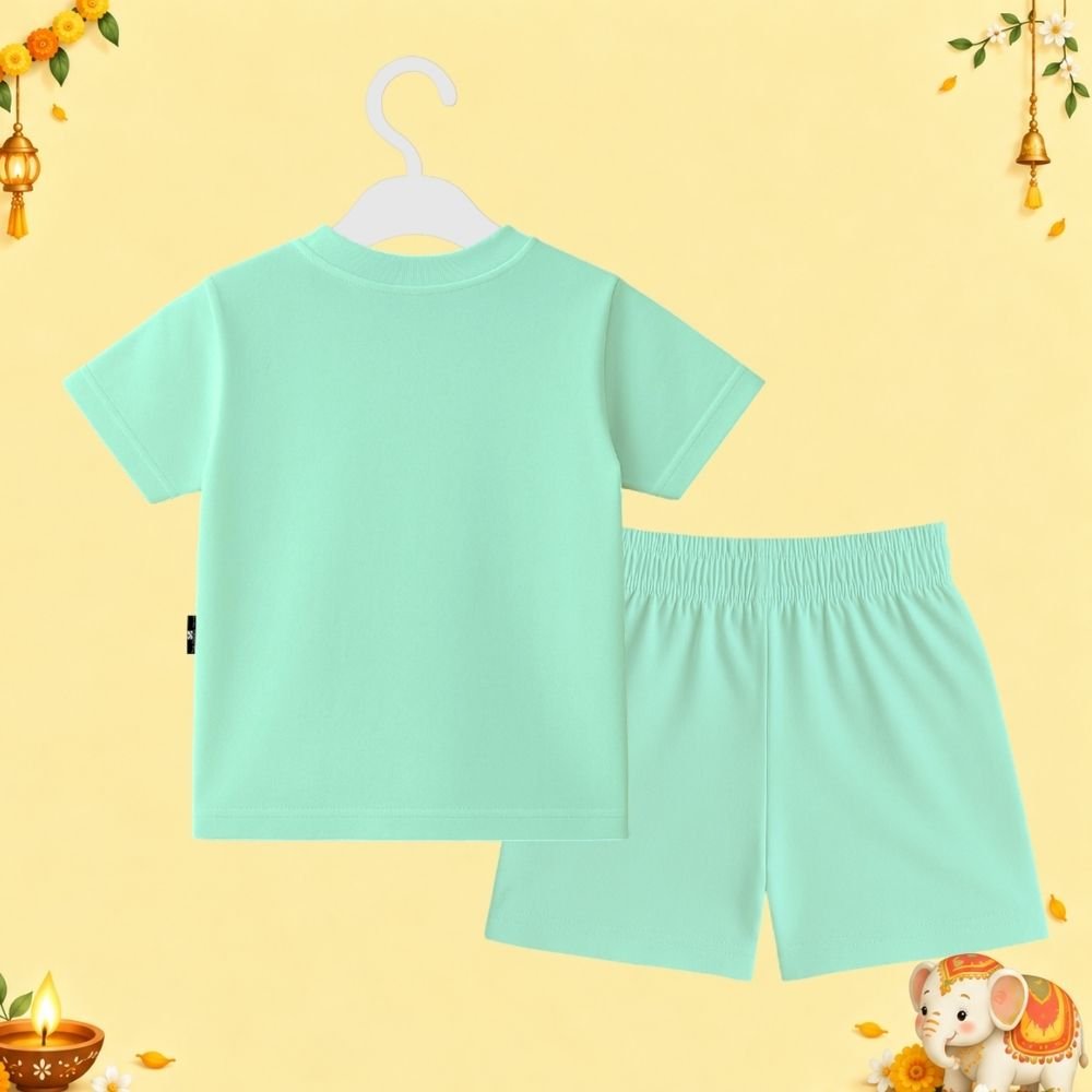 The Peppy Tend 100% Cotton Knit Half Sleeves Happy Diwali Printed T-Shirt Shorts Set - Image 3