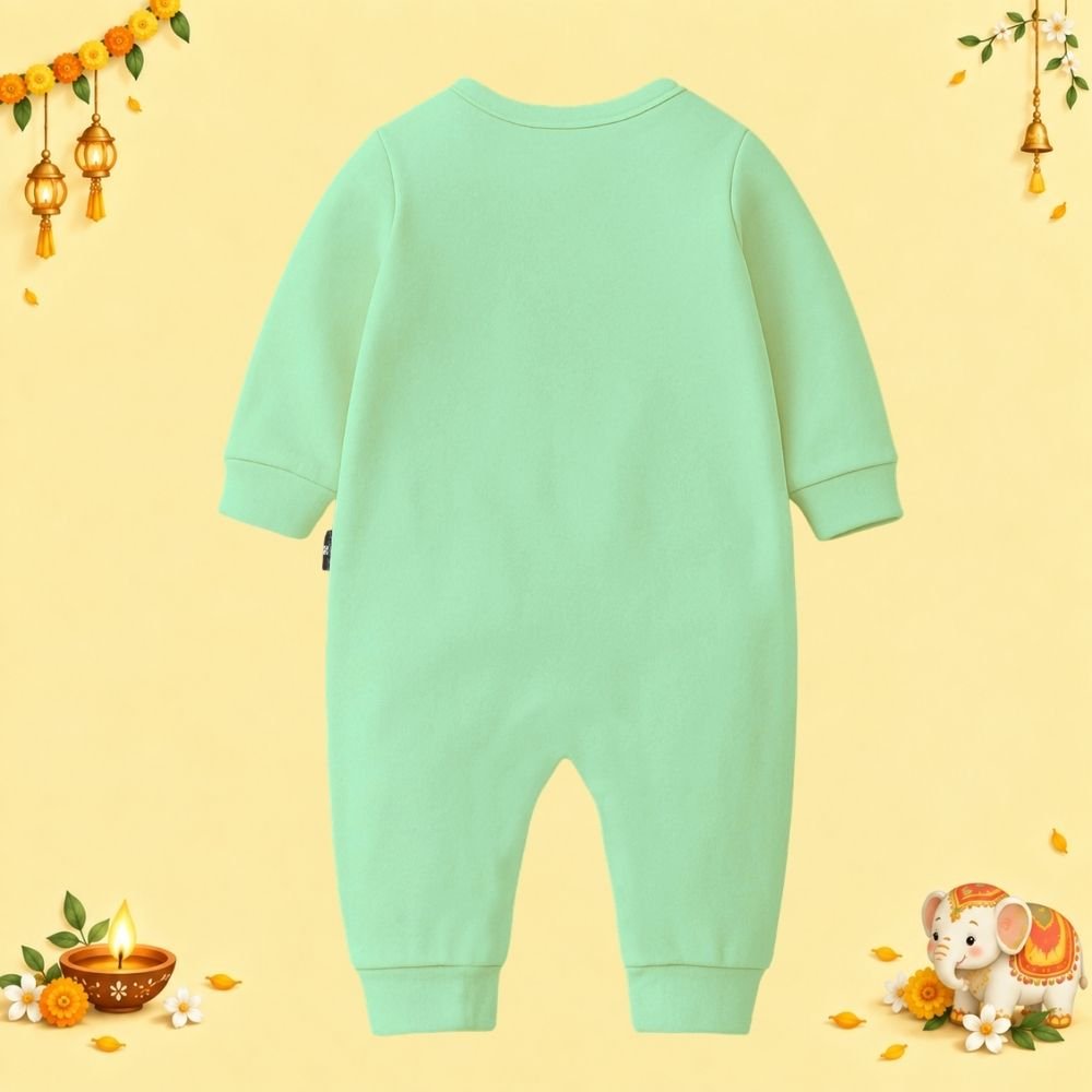 The Peppy Tend 100% Cotton Knit Full Sleeves My 1st Diwali Boy Printed Full Romper - Image 3