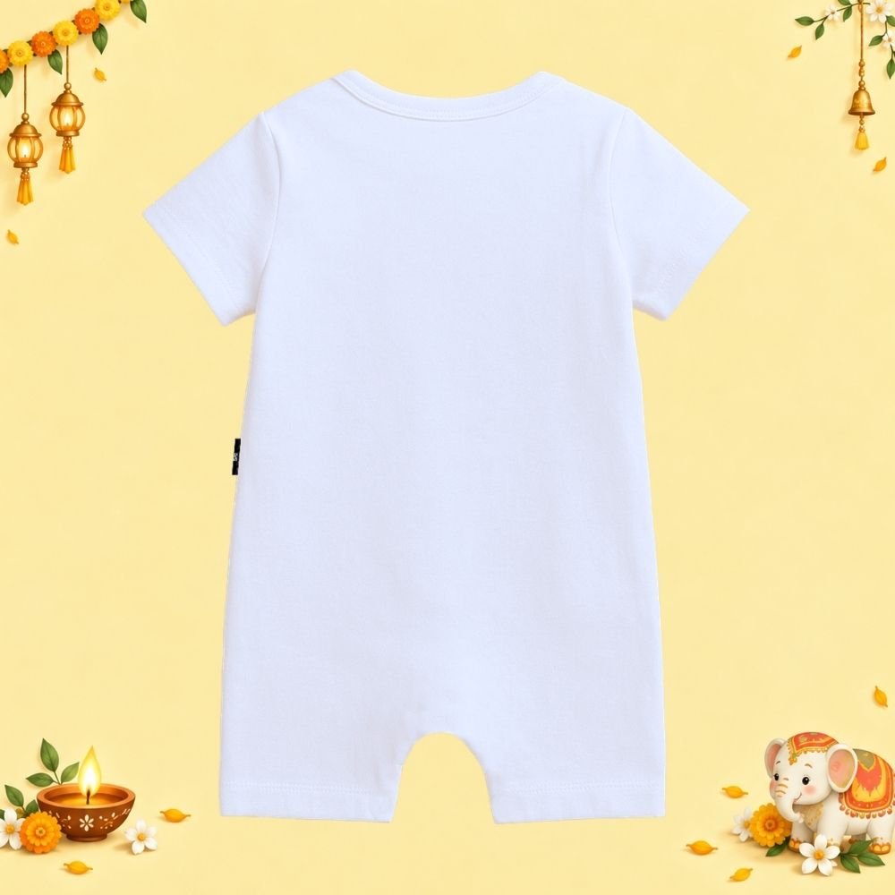 The Peppy Tend 100% Cotton Knit Half Sleeves Lights.Camera.Action Happy Diwali Printed Half Romper - Image 3