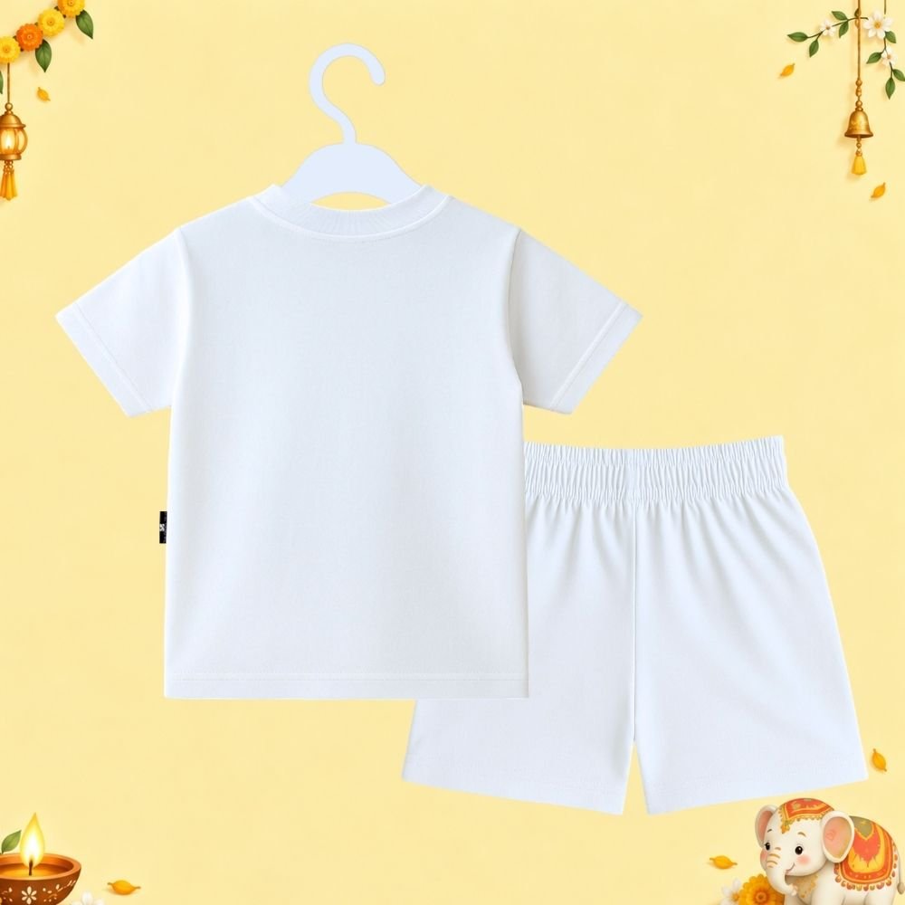 The Peppy Tend 100% Cotton Knit Half Sleeves Happy Diwali Printed T-Shirt Shorts Set - Image 3