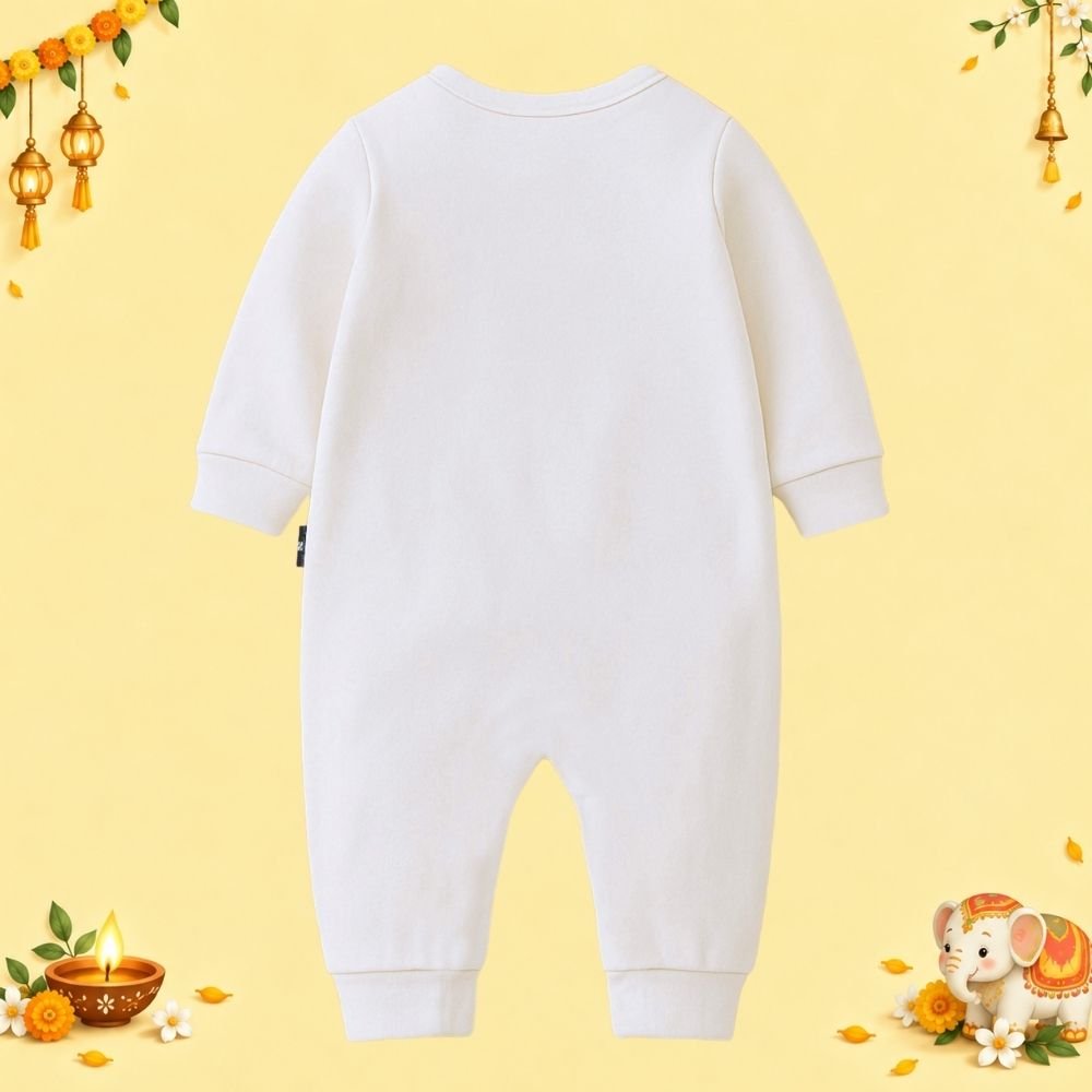 The Peppy Tend 100% Cotton Knit Full Sleeves My First Diwali Printed Full Romper - Image 3