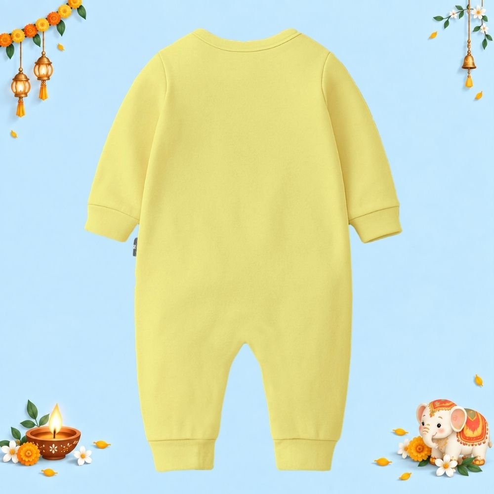 The Peppy Tend 100% Cotton Knit Full Sleeves Happy Diwali Printed Full Romper - Image 3
