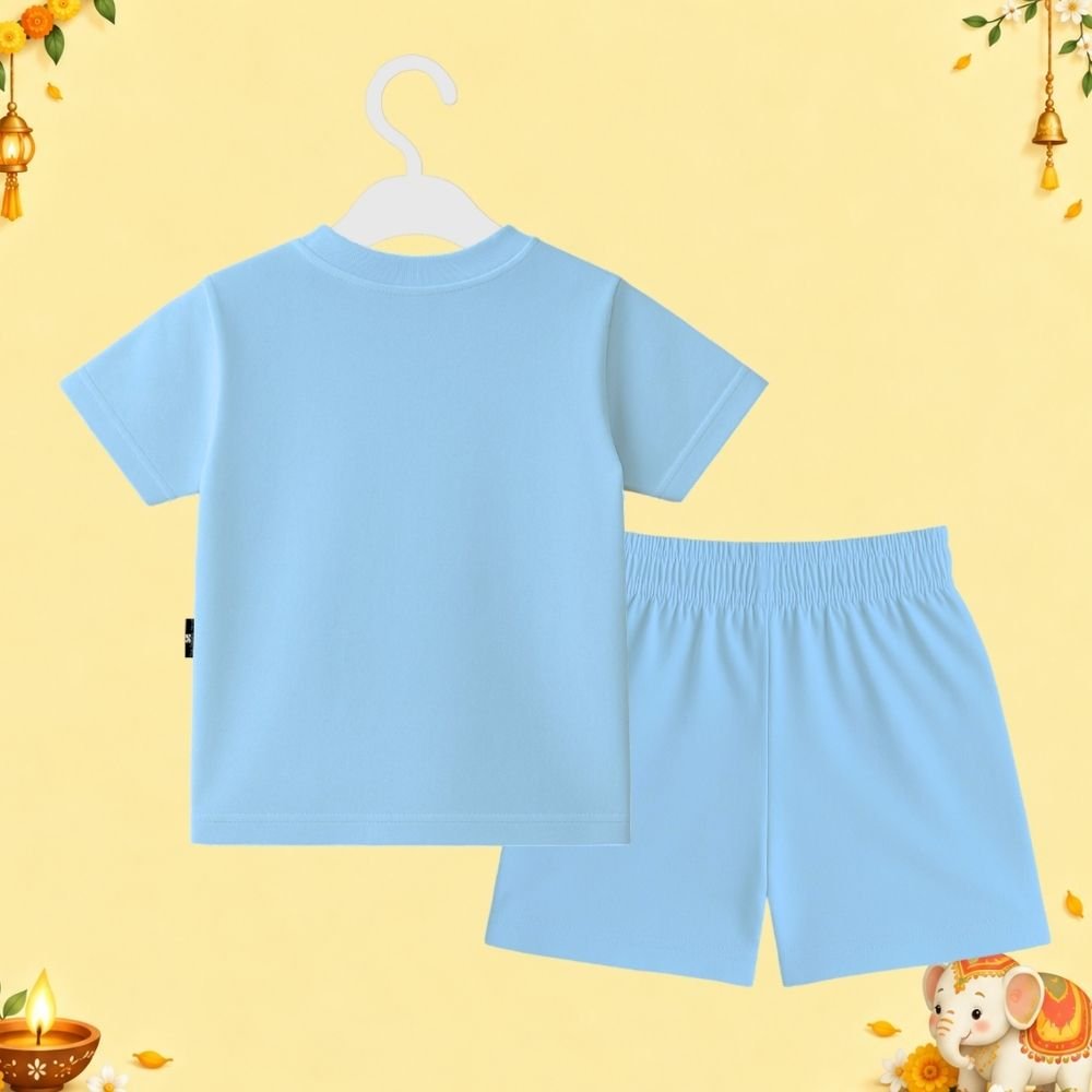 The Peppy Tend 100% Cotton Knit Half Sleeves Mini Rocket Printed T-Shirt Shorts Set - Image 3