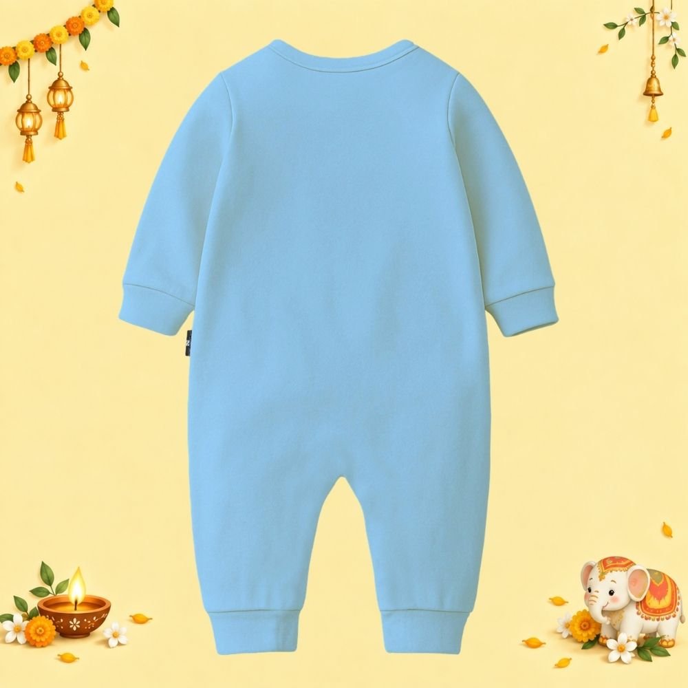 The Peppy Tend 100% Cotton Knit Full Sleeves Shubh Deepwali Printed Full Romper - Image 3