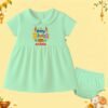 The Peppy Tend 100% Cotton Knit Half Sleeves Happy Diwali Printed Frock Bloomer Set - Thumbnail Image 1