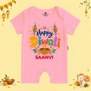 The Peppy Tend 100% Cotton Knit Half Sleeves Happy Diwali Printed Half Romper