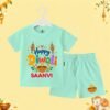 The Peppy Tend 100% Cotton Knit Half Sleeves Happy Diwali Printed T-Shirt Shorts Set - Thumbnail Image 1