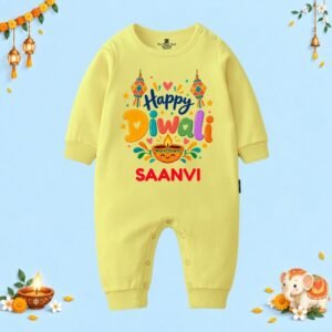 The Peppy Tend 100% Cotton Knit Full Sleeves Happy Diwali Printed Full Romper